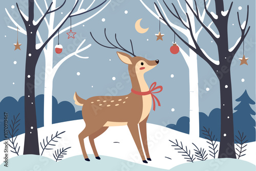 A Christmas deer Vector Background, Isolated Adobe Illustrator Artwork.