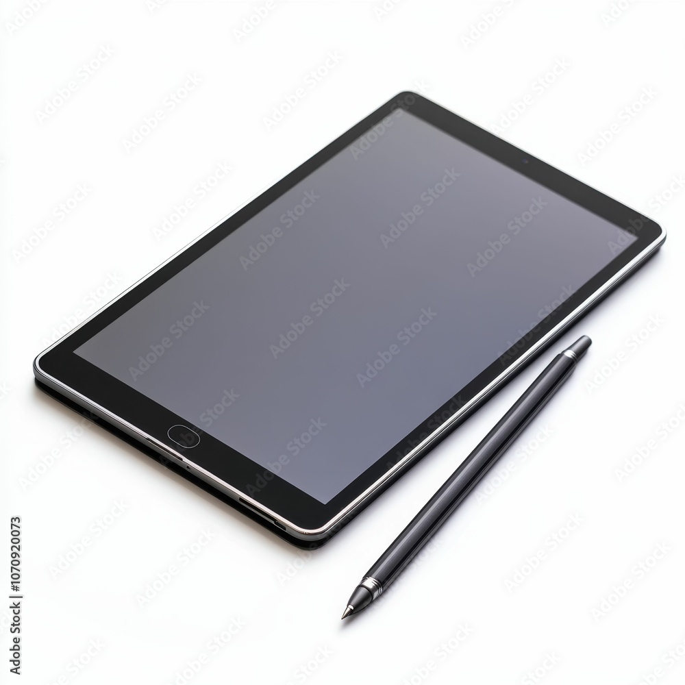 Black tablet and pen on white background. Black tablet and pen on white background.