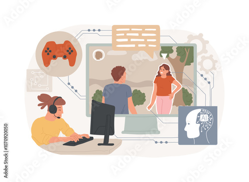 AI-Enhanced Gaming abstract concept vector illustration.