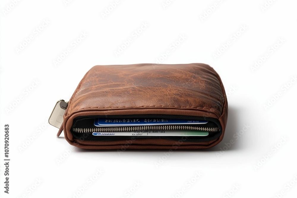 Brown leather wallet with cards inside. Brown leather wallet with cards inside.