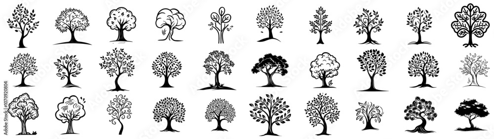 trees collection with diverse minimalistic and decorative patterns trees collection with diverse minimalistic and decorative patterns