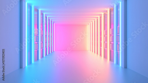 Explore the vibrant aesthetic of modern architecture in a colorful neon hallway design