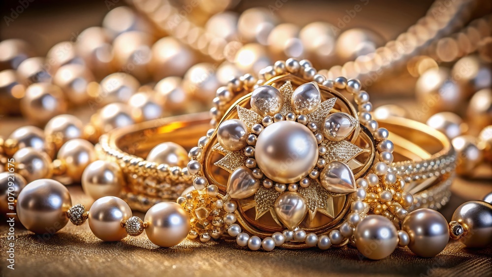Exquisite Close-Up of Elegant Jewelry Display with High Depth of Field, Featuring Shimmering Diamonds, Pearls, and Intricate Designs on a Soft, Luxurious Background Exquisite Close-Up of Elegant Jewelry Display with High Depth of Field, Featuring Shimmering Diamonds, Pearls, and Intricate Designs on a Soft, Luxurious Background
