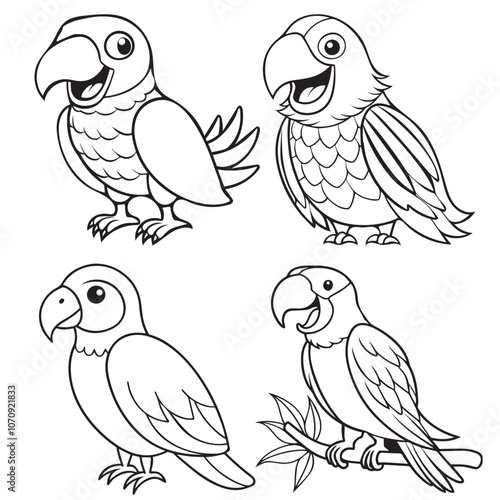 Parrots vector outline collection  photo