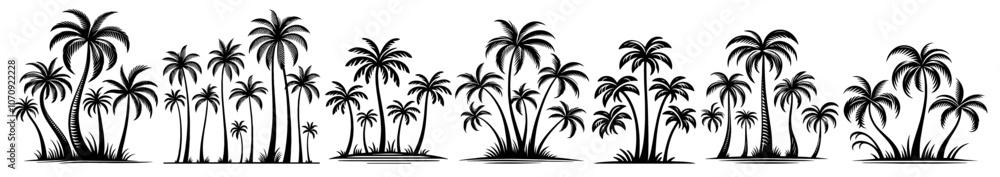 Fototapeta premium tropical palm trees, black vector silhouette