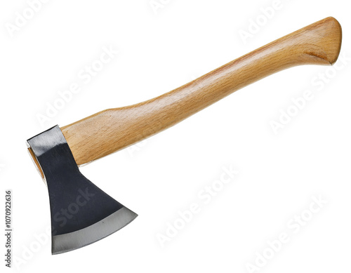 A hatchet isolated on a white background, showcasing its sharp blade and sturdy handle 