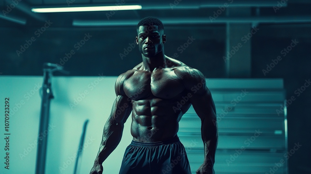 Confident Man Showcasing Muscular Physique Confident Man Showcasing Muscular Physique