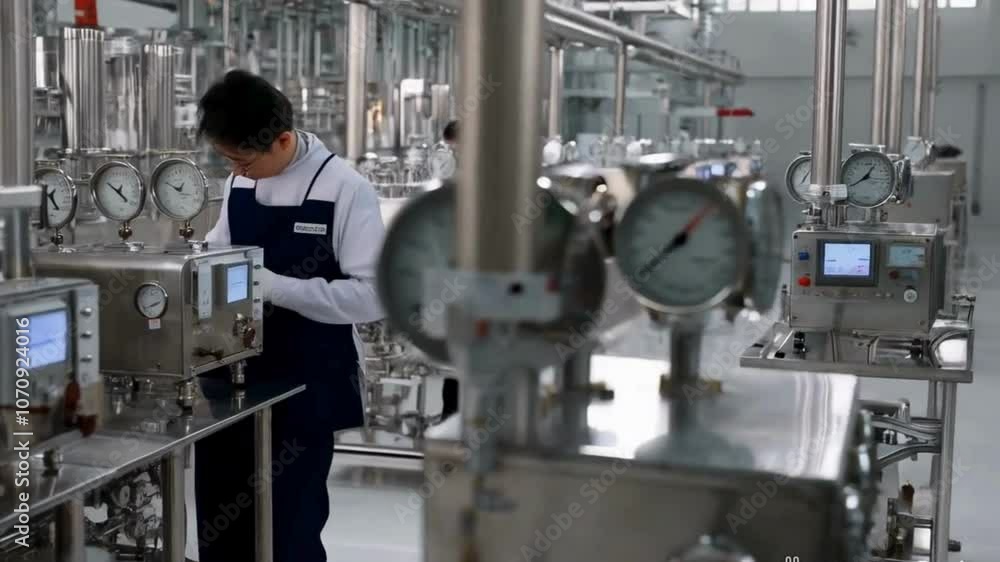 A worker in an industrial setting, operating machinery.
A worker in an industrial setting, operating machinery.