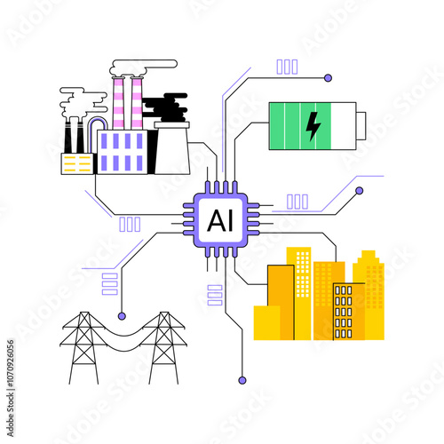 AI-Enhanced Energy Grid Management abstract concept vector illustration.