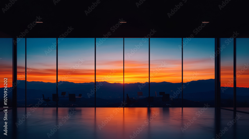 Fototapeta premium Office space with a stunning sunset view.