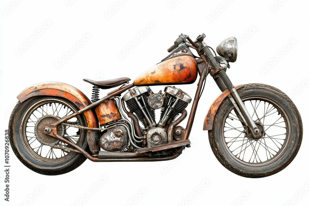 Fototapeta premium Rusty vintage motorcycle isolated on white.