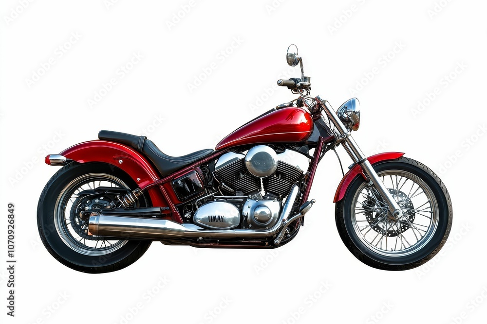 Red motorcycle with chrome accents on white background. Red motorcycle with chrome accents on white background.