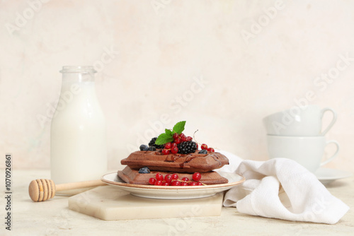 Chocolate waffles with fres...