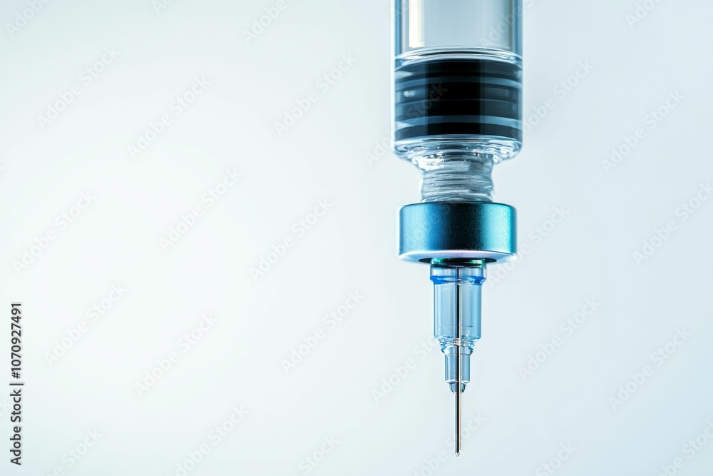 Syringe with needle pointed downwards. Syringe with needle pointed downwards.