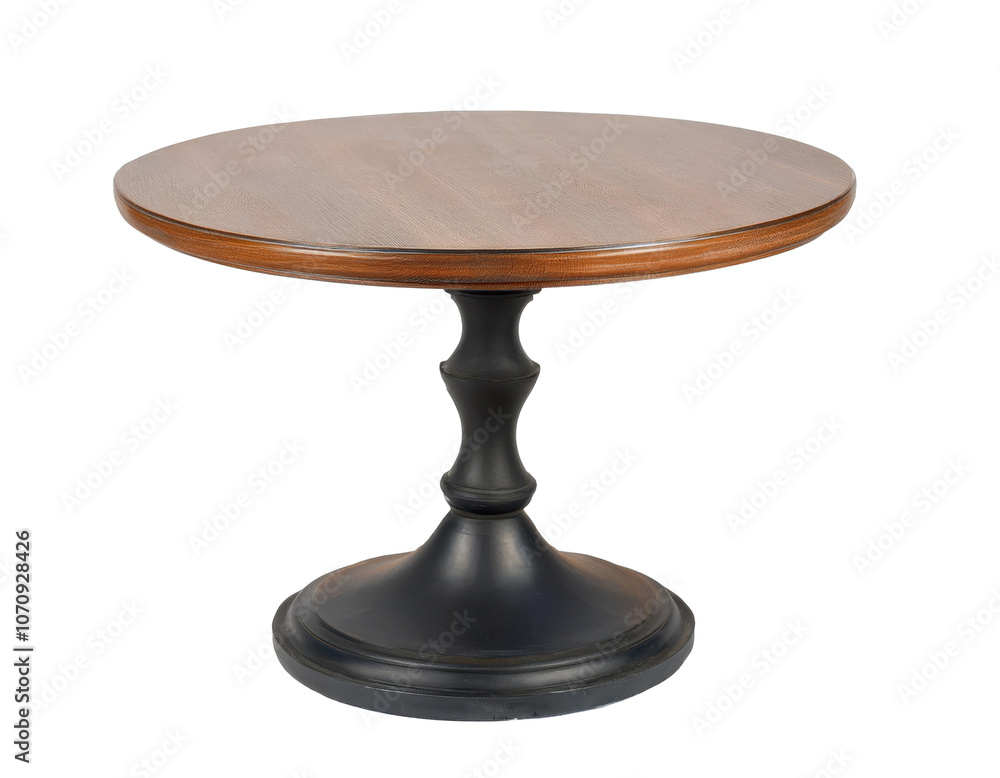 A round table isolated against a white background, showcasing its design and structure clearly A round table isolated against a white background, showcasing its design and structure clearly