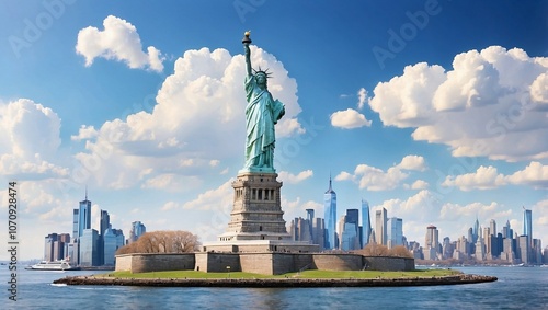 Stunning View of Statue of Liberty and Manhattan Skyline