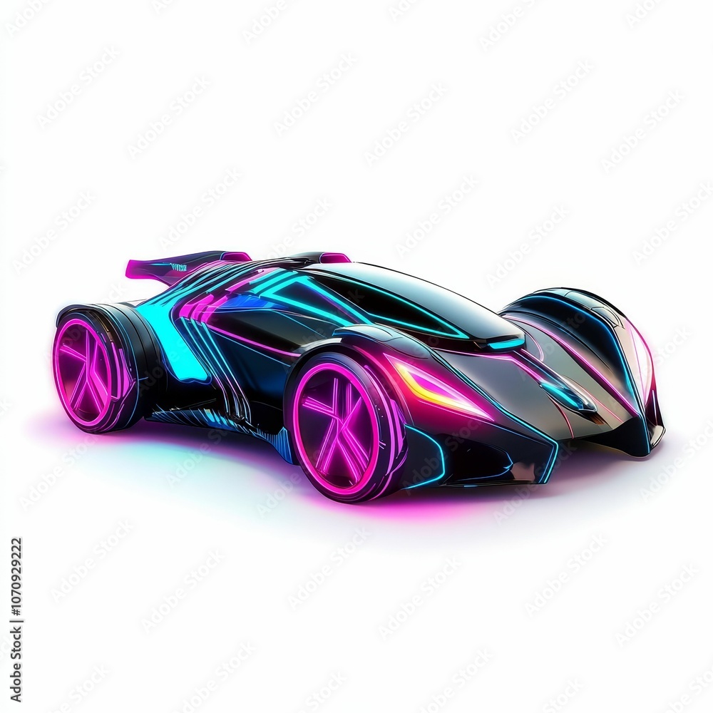 Futuristic car with neon lights. Futuristic car with neon lights.