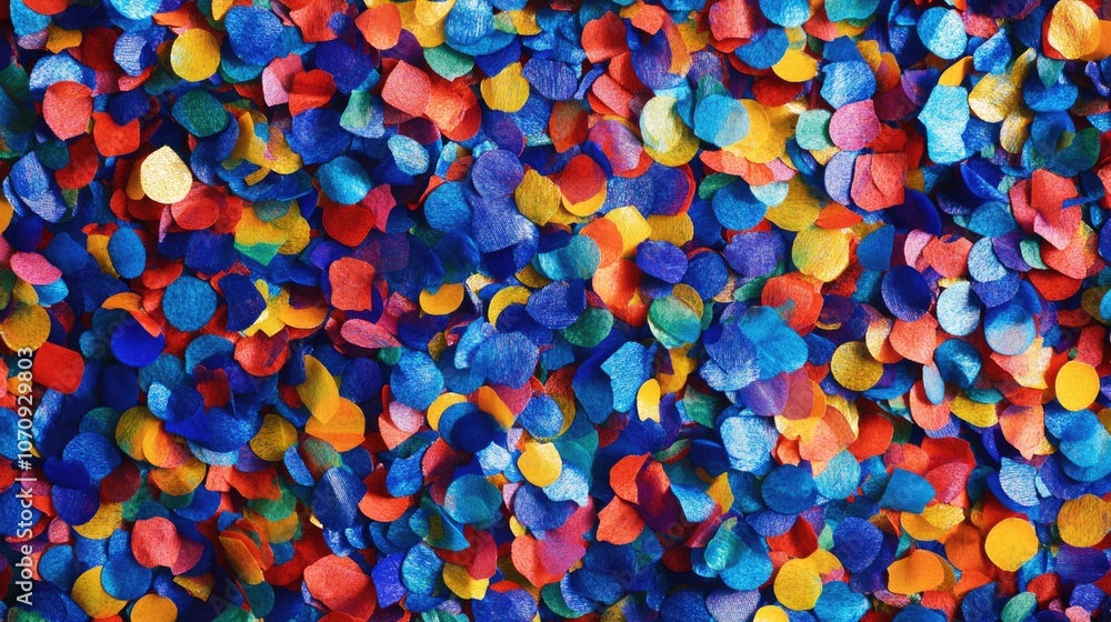 Colorful confetti scattered on a table surface, perfect for parties or celebrations Colorful confetti scattered on a table surface, perfect for parties or celebrations