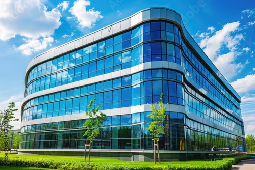 Corporate Building Exterior. Modern Office Building with Artistic Summer Design