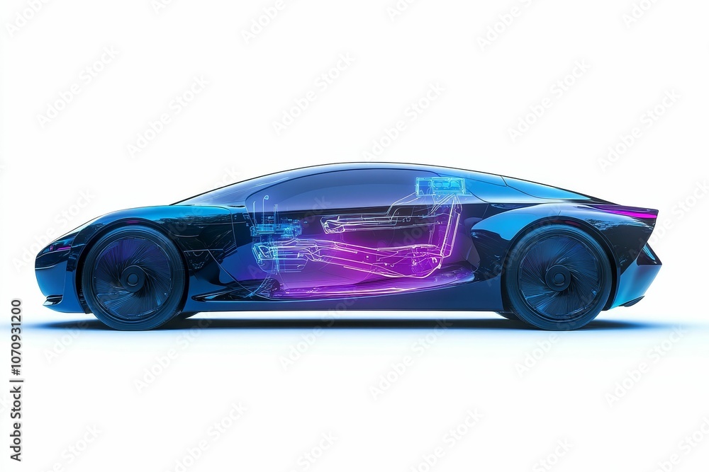 Blue car with transparent inner workings. Blue car with transparent inner workings.