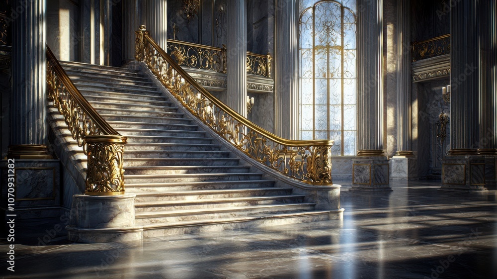 Obraz premium Explore the elegance of a grand staircase in a luxurious architectural setting