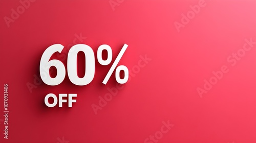 White '60% OFF' Promotional Sign on a Red Background with Copy Space