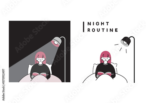 夜寝る前にベッドで読書をする女性