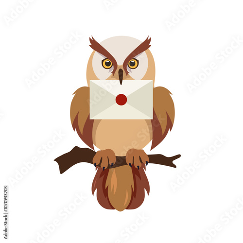 Owl with an envelope. Vector cartoon illustration. photo