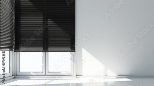 Light and Shadow Play with Black Blinds in Minimal Space photo