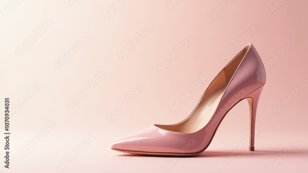 Elegant Pink High-Heeled Shoe Against a Seamless Pastel Backdrop Elegant Pink High-Heeled Shoe Against a Seamless Pastel Backdrop