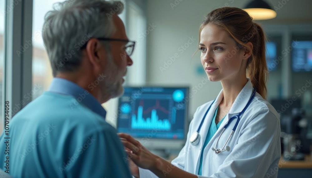 Healthcare Professional Consults with Patient in a Modern Clinic Setting Healthcare Professional Consults with Patient in a Modern Clinic Setting