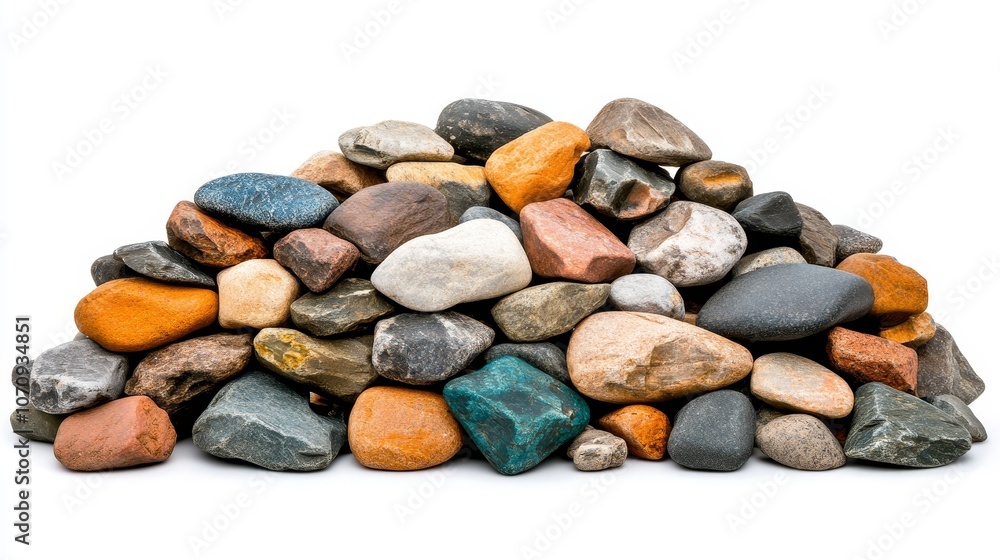 Colorful River Rocks Pile Smooth Stones Natural Gravel White Background Colorful River Rocks Pile Smooth Stones Natural Gravel White Background