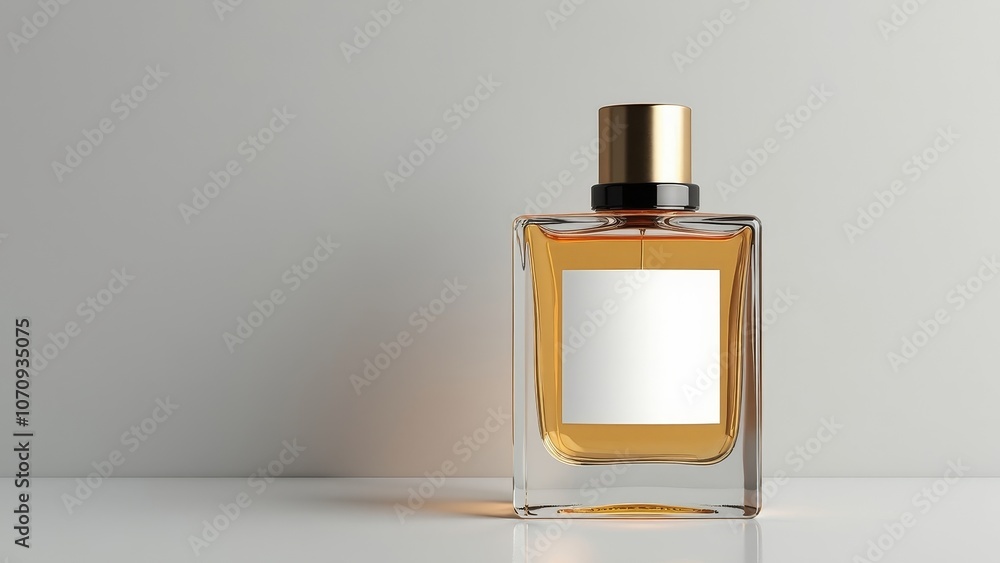 Transparent Perfume Bottle with Gold Cap on Minimalist Surface Transparent Perfume Bottle with Gold Cap on Minimalist Surface