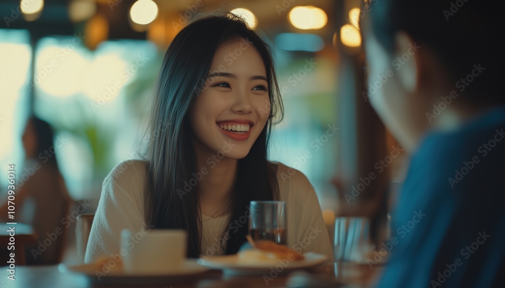 Stylish Asian Women Enjoying Dinner With Friends In A Restaurant. Vibrant Young Lady Feeling Joyful, Relaxed, And Having A Great Time. Stylish Asian Women Enjoying Dinner With Friends In A Restaurant. Vibrant Young Lady Feeling Joyful, Relaxed, And Having A Great Time.