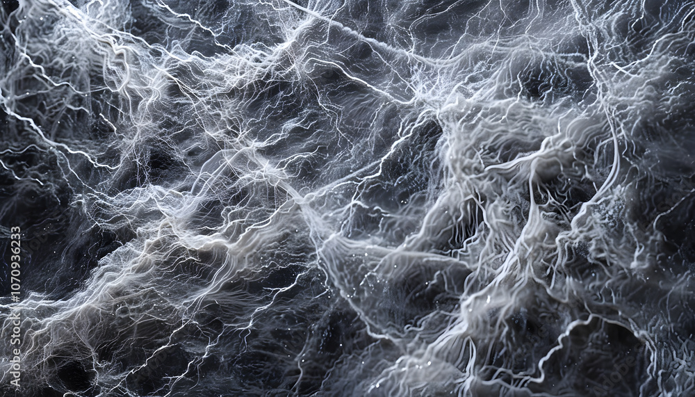 Obraz premium Abstract fluid dynamics with swirling white lines on a dark background, creating a sense of depth and movement.
