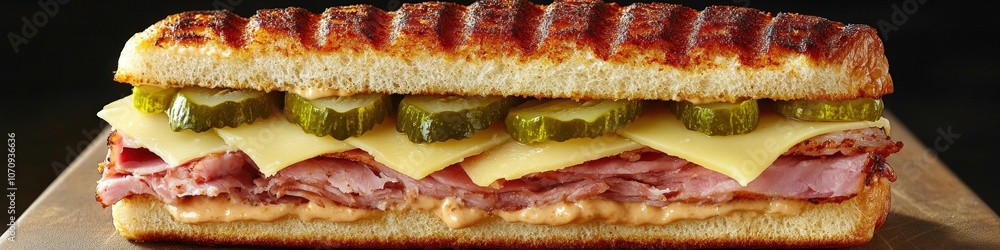 Delicious Pastrami and Swiss Cheese Sandwich on Rustic Bread with Crunchy Pickles Perfect for Lunch Dining Experience or Gourmet Sandwich Lovers Delicious Pastrami and Swiss Cheese Sandwich on Rustic Bread with Crunchy Pickles Perfect for Lunch Dining Experience or Gourmet Sandwich Lovers