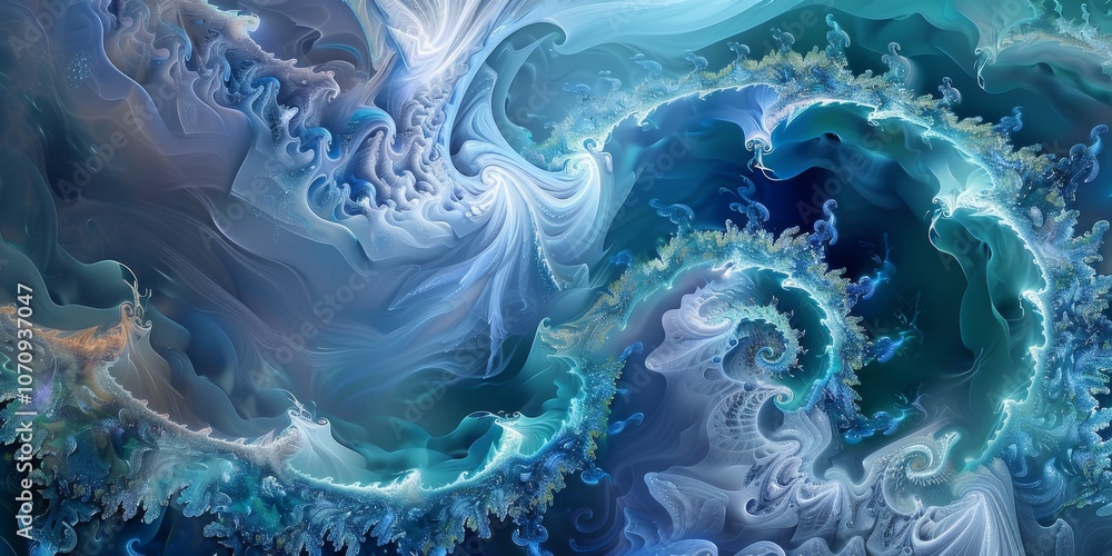 Abstract Fractal Art Depicting Oceanic Waves and Foliage Textures. Abstract Fractal Art Depicting Oceanic Waves and Foliage Textures.