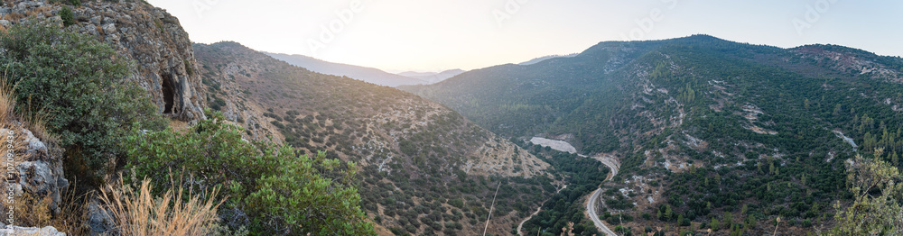 Israeli mountain landscape panoramic view in sunrise Israeli mountain landscape panoramic view in sunrise