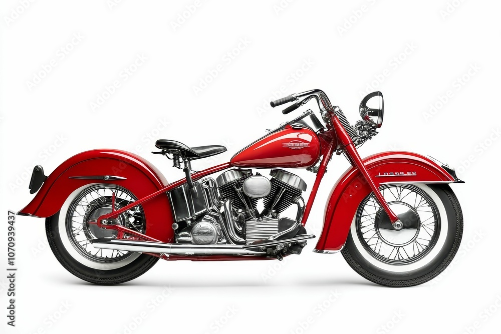 Red Harley Davidson motorcycle with chrome accents. Red Harley Davidson motorcycle with chrome accents.