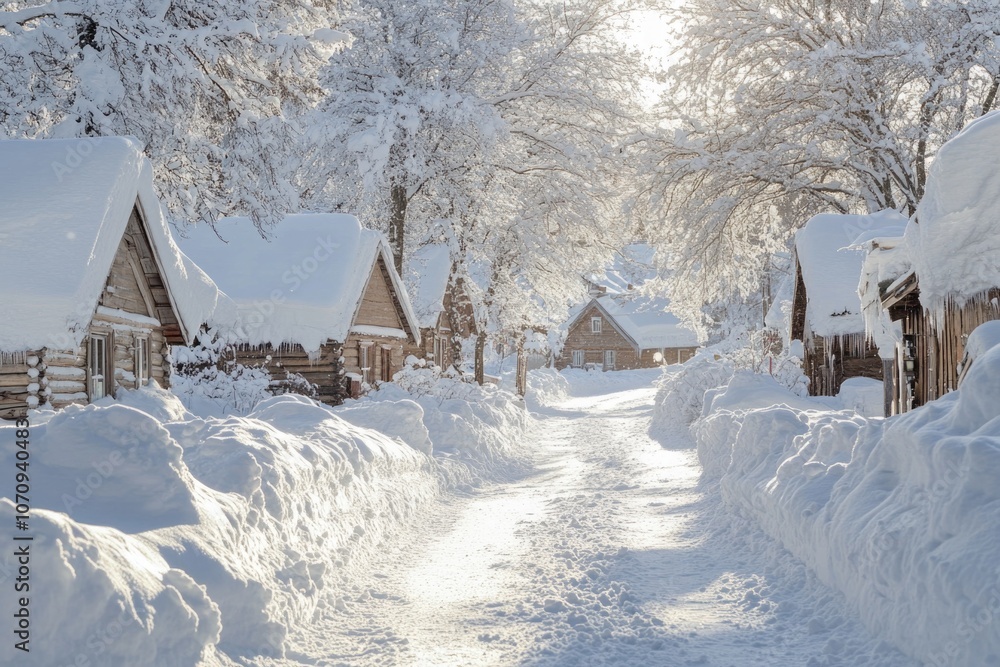 A snowy street scene with plenty of snowfall A snowy street scene with plenty of snowfall