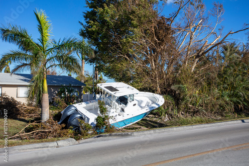 Wallpaper Mural Boat Stranded on Land After Hurricane Ian in Cape Coral, Florida Torontodigital.ca