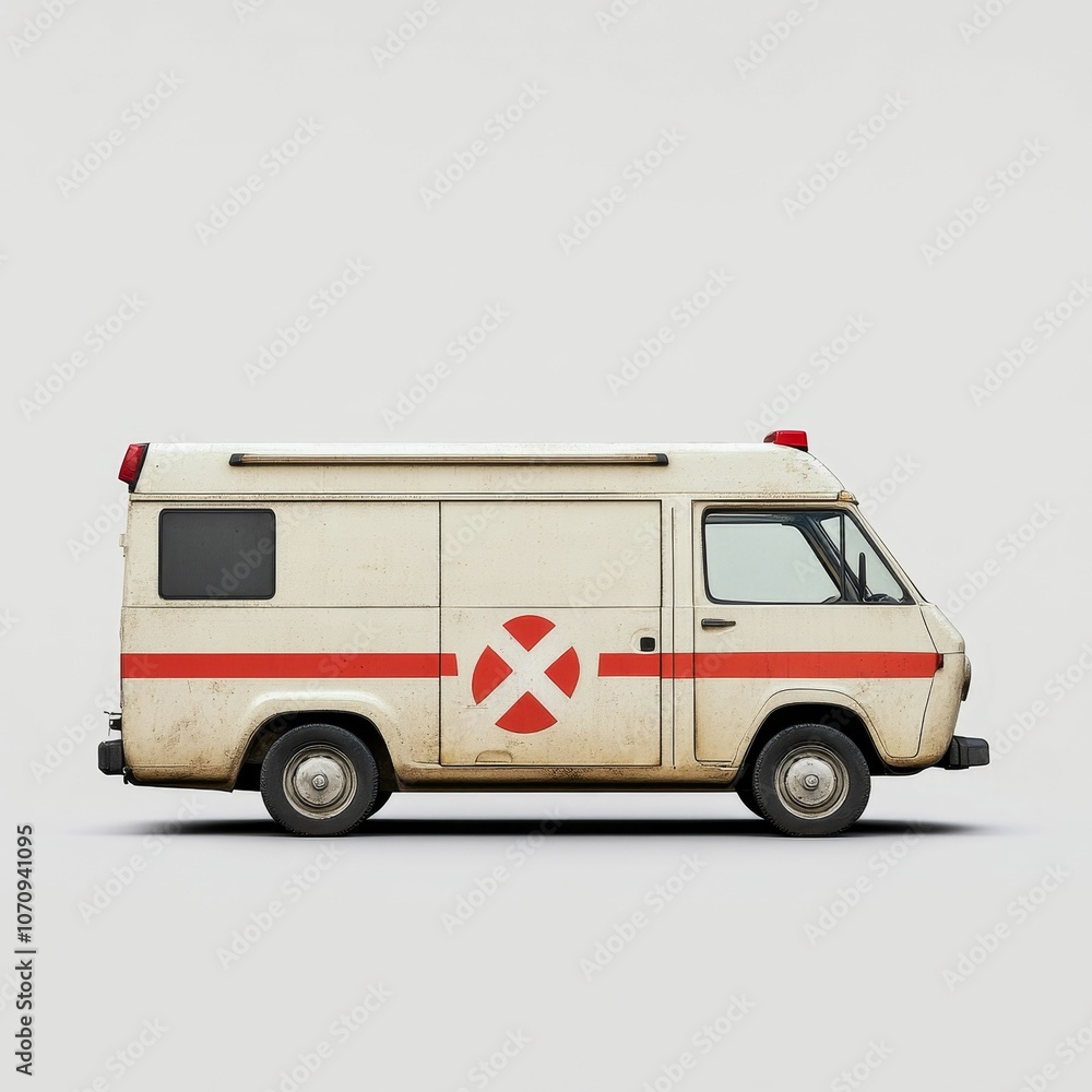White ambulance with red cross symbol. White ambulance with red cross symbol.