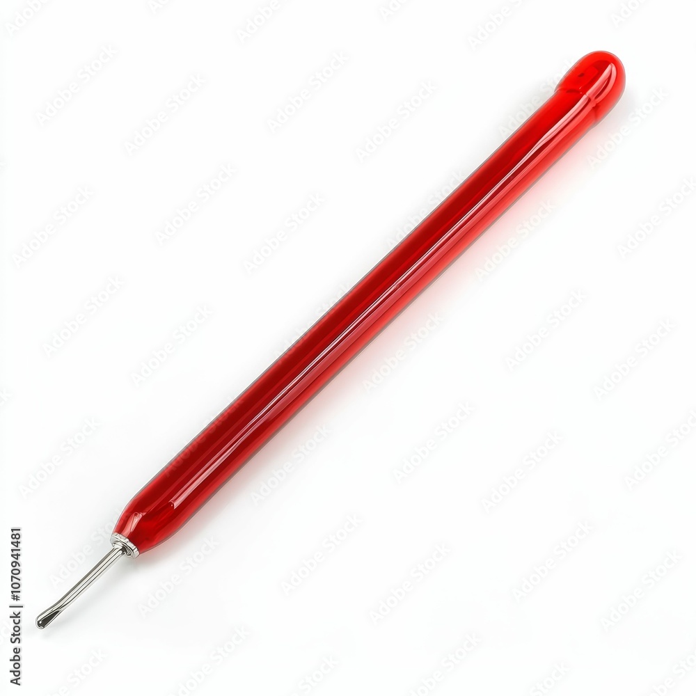 Red glass tube with a metal tip. Red glass tube with a metal tip.