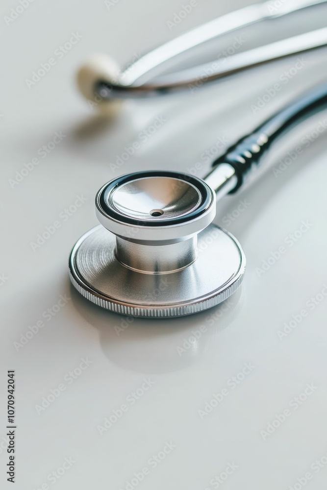 Close-up of a silver stethoscope. Close-up of a silver stethoscope.