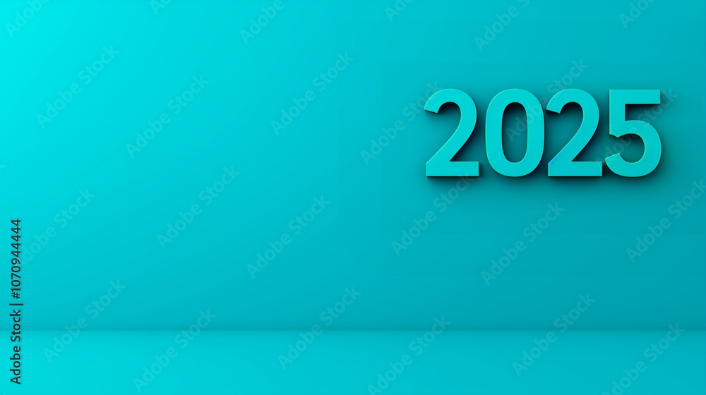 2025 displayed on the right side of a vibrant turquoise backdrop with empty space, perfect for new year messages 2025 displayed on the right side of a vibrant turquoise backdrop with empty space, perfect for new year messages