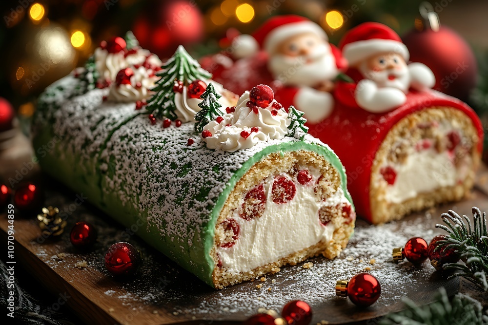 Festive Christmas Yule Log Cakes with Creamy Filling Festive Christmas Yule Log Cakes with Creamy Filling