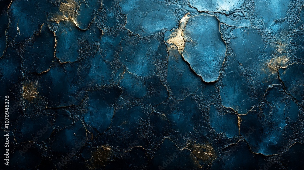 A textured blue and gold abstract background with a cracked appearance. A textured blue and gold abstract background with a cracked appearance.