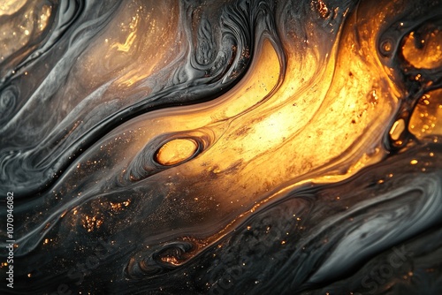 Abstract Swirling Liquid with Golden Shimmer photo