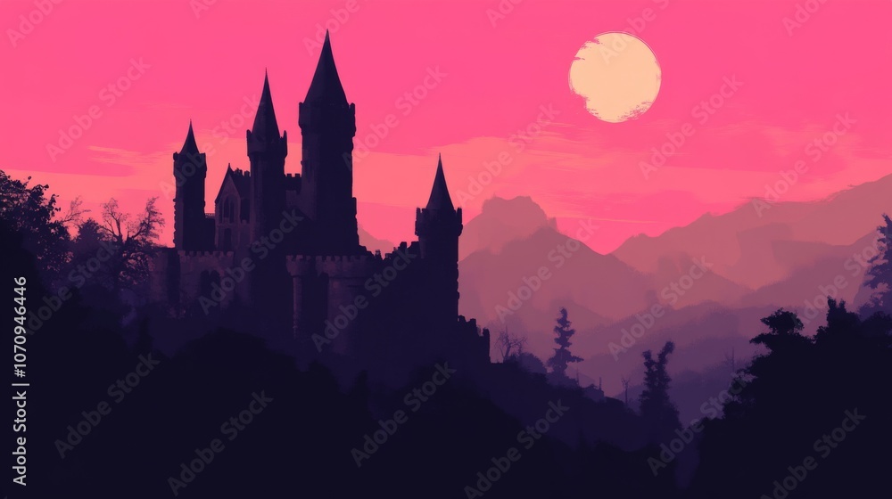 Majestic Castle Silhouette at Sunset Majestic Castle Silhouette at Sunset