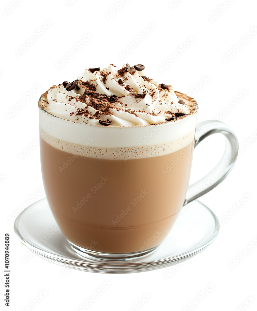A cup of coffee with whipped cream and chocolate sprinkles. Isolated on transparent white background, png A cup of coffee with whipped cream and chocolate sprinkles. Isolated on transparent white background, png